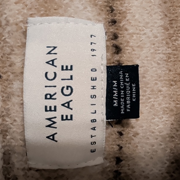 American Eagle Beige and Brown Striped Crewneck Sweater - Picture 6 of 9